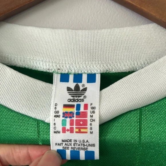 Vintage 90’s Adidas Green V-Neck Jersey with White Stripes, Size Med - Picture 3 of 8